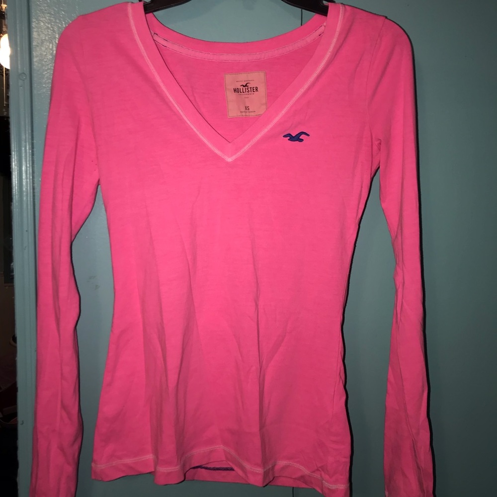 Hollister Long Sleeve Tee- Highlighter Pink